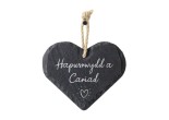 Welsh slate heart hanging sign with happiness and love in welsh